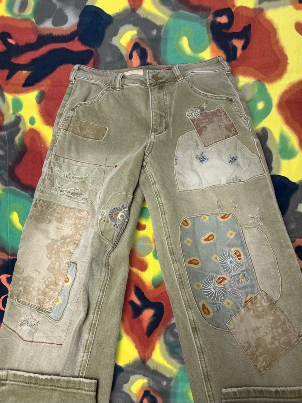 Anthropologie Pilcro patchwork jeans with floral and paisley designs women’s siz